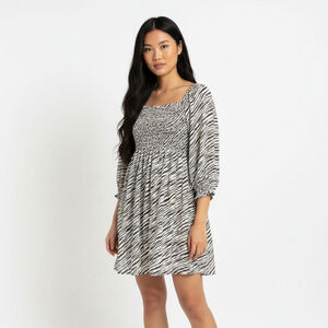 Faithfull The Brand Alina Black White Zebra Print Mini Dress - Size 10